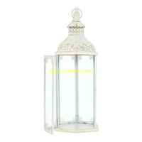 Lanterne vintage en métal blanc avec panneaux en verre, faite à la main, de haute qualité, pour Noël, mariage, maison, patio, jardin, festive