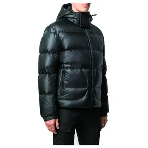 Men's Winter Hooded Puffer Jacket Thick Down Filled Windproof Zipper Closure Casual Style Solid <b>Colour</b> Nylon Shell - Product Image 4