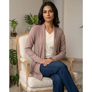 Autumn Crocheted Knitted Shrug-<b>Beige</b> Acrylic Streetwear Print - Product Image 6