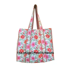 Handmade bông mua sắm Tote Túi Phụ Nữ Bông Vai Túi Tay khối in bông lớn bãi biển Túi với dây kéo