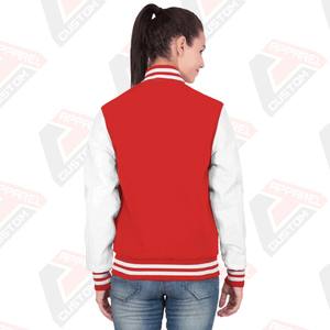 Women's Custom Varsity Jacket Stand Collar Formal Style with <b>Wool</b> & Leather Sleeves Chenille Embroidered Letterman Front Logo - Product Image 2