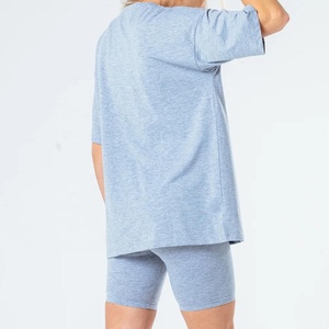 High Quality 100%cotton <b>Women's</b> <b>Shirts</b> Streetwear Active Wear Drop Shoulder Ladies Skinny <b>Shorts</b> Two Piece <b>Sets</b> Training Suits - Product Image 3