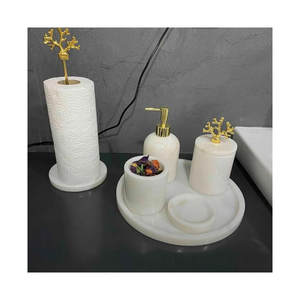 อุปกรณ์ห้องน้ํา ชุดหรู หินอ่อน ชุดห้องน้ํา 4 ชิ้น ชุดแปรงสีฟันสไตล์โมเดิร์น ตู้ทําสบู่ กล่องสบู่ - Product Image 2