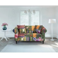 Canapé deux places Chesterfield moderne de luxe en tissu patchwork multicolore durable avec boutons capitonnés pour salon
