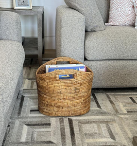 Cesta de Almacenamiento de Libros Redonda Grande, Hecha a Mano, de Ratán Natural Blanco, Ecológica, Simple, con Asa, para Sala de Estar, OEM - Product Image 5