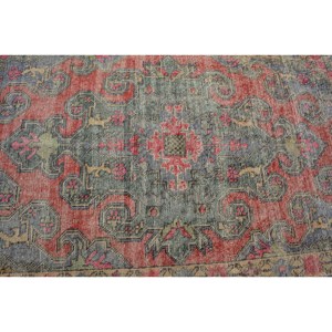 4.3x7.2 ft Vintage Area Rug, <b>Red</b> Gray Turkish Solid <b>Wool</b> Rug - Product Image 5