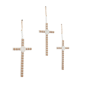 Modern Designed <b>Light</b> Brown Wood Carved Beaded Crosses Biblical Wall Decor with <b>Rope</b> Hanger Set of 3 Bulk Supplies - Product Image 2