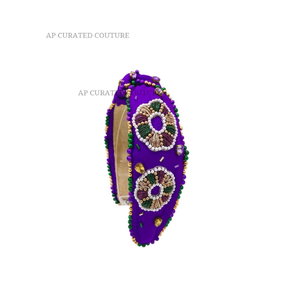 Diadema de mujer con cuentas de diseño personalizado, tema de Mardi Gras, pieza de mano hecha a mano hecha en la India - Product Image 6
