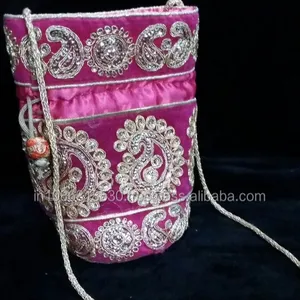 Tas Jinjing Etnik India Banyak 3 Pot Bordir Desainer Hijau, Merah Muda, Dompet Belakang Hippie Boho Clutch Payet Tas Kantong Kerajinan Pesta Pernikahan