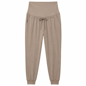 Pantalon de jogging de maternité pour femme, doux et extensible, avec panneau ventral, taille haute, en mélange de coton, coupe ample, décontracté et confortable - Product Image 1