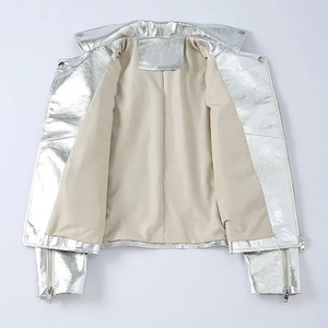 แจ็กเก็ตหนัง PU แท้สำหรับผู้หญิง, แจ๊กเก็ตลำลองนักขี่จักรยานสีสดใสสำหรับฤดูใบไม้ร่วงและฤดูหนาว - Product Image 2