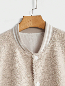 Wholesale OEM Men's Thin Stand Collar Teddy <b>Fleece</b> Bomber <b>Jacket</b> Custom High Quality Lightweight - Product Image 4