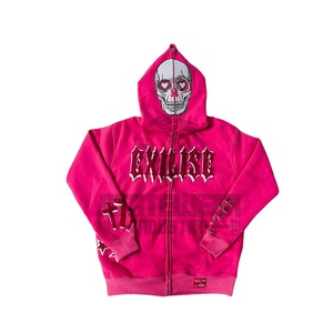 Ventes en gros de sweats à capuche pour hommes avec fermeture éclair intégrale, logo personnalisé, impression en relief, streetwear, coton, surpiqûres contrastées, fermeture éclair intégrale, unisexe - Product Image 1