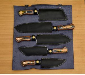 Juego de cuchillos de chef de fábrica de cubiertos OEM ODM personalizados al por mayor, cuchillos de cocina hechos a mano con hoja de acero al carbono, mango Pakkawood - Product Image 6