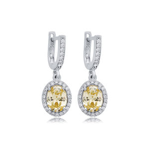 Oval Shape <b>Citrine</b> CZ Stones Wholesale Handmade Turkish 925 Sterling Silver Dangle <b>Earrings</b> - Product Image 1