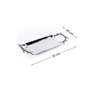 Bandeja moderna para servir frutas secas de alta calidad con mango de asta Bandeja para servir chocolate de metal con acabado plateado brillante Diseño moderno - Product Image 5