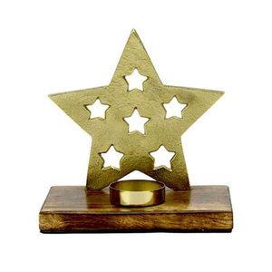 Juego de 4 Portavelas de Estrella de Metal sobre Base de Madera, Estrella de Aluminio Plateado, Decoración de Mesa para el Hogar, Adorno para Navidad - Product Image 6