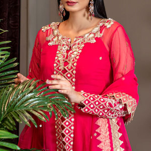 Heavy Embroidery Work Party Wear Long Open Shirt with Trouser <b>pink</b> Color Party Wear Dress for Ladies - Product Image 2