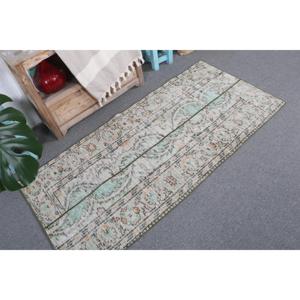 Tapis turc 2,6 x 5,6 pieds, petit tapis vintage, tapis en laine vert et blanc à pois - Product Image 4