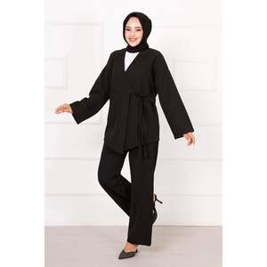 Ensemble de 2 pièces à lacets latéraux avec poches noires pour femmes - Product Image 4