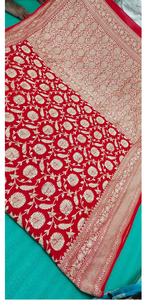 Sari de Georgette Khaddi Puro de Primera Calidad, Tejido Semiautomático Intrincado, Diseño Tradicional Elegante, para Fiestas, Venta al por Mayor para Mujeres - Product Image 2