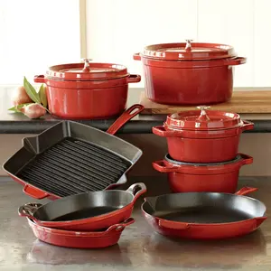 2024新しいデザインキッチン赤鋳鉄ダッチオーブンエナメル調理鍋キッチンキャセロールエナメル調理器具セット