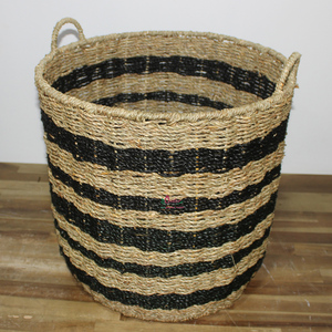 Juego de cestas de almacenamiento multifunción de algas marinas tejidas de Vietnam de Artex Dong Thap, rayas negras para lavandería y organización - Product Image 4