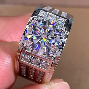 Anillos de Compromiso para Hombre de Plata de Ley 925, Venta Caliente, con Diamante Moissanita Solitario VVS Brillante, Chapado en Oro y Rodio, Estilo Rapero Personalizado - Product Image 4