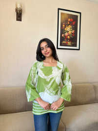 Élégant femmes été hauts manches longues imprimé fleuri coton élégant coupe ample tissé à la mode décontracté élégant couleur hauts - Product Image 2