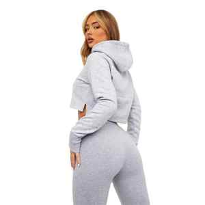 Custom Zip up Crop Mujeres Sudadera con capucha Flare Pantalones de chándal Sweatsuit Rhinestone Logo Casual Jogger Dos piezas Chándal de terciopelo para las mujeres - Product Image 4