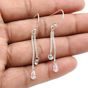 Pendientes colgantes de lujo de Zirconia cúbica blanca de Plata de Ley 925 de nuevo diseño más vendidos para mujer y niña, joyería hecha a mano India - Product Image 2