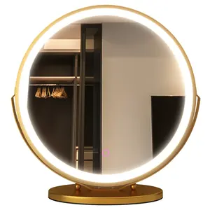 Mirror Look High Quality in Round Shape Wholesale Price Table Top Frame Gold Coated Metal for Makeup Room New Carton Christmas