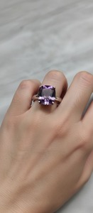 Bague en argent 925 authentique avec améthyste, solitaire, pierre de naissance de février, bague authentique à prix de gros - Product Image 4