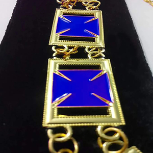 Custom Masonic Collar with Blue Enamel Squares Gold Trim Luxury Badge <b>Pin</b> On Metal Emblem V-Neck Design - Product Image 3