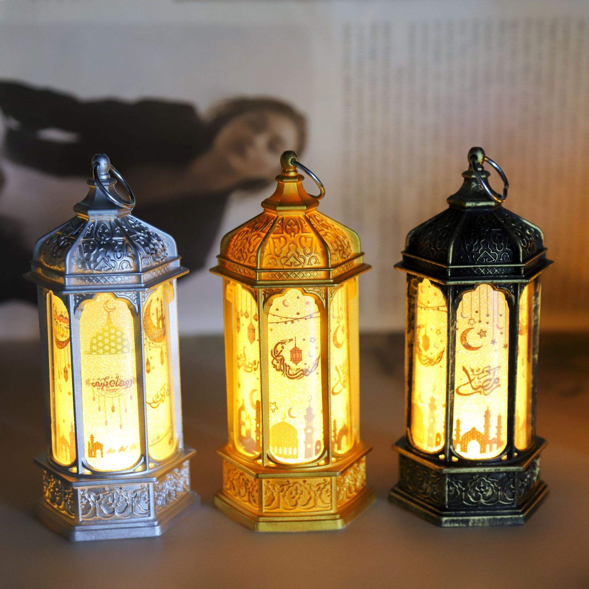 Lanterna Decorativa Ramadan - 2 Pezzi A Forma Di Luna E Stella | Luci A Batteria Per Festività - Foto 5