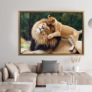 Lion <b>Canvas</b> Print: Wild Animal Tempered Glass Wall Art,GOLD <b>FRAMED</b> <b>CANVAS</b> - Product Image 1