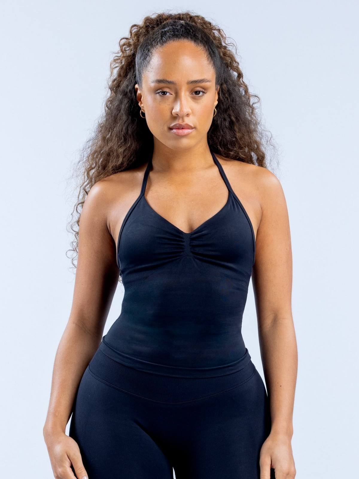 Black halterneck tank