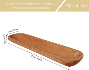 Bol à pâte en bois, 23,5 pouces sculpté à la main rustique longs bols à pâte en bois pour la décoration Long bol à pâte en bois ferme Fruits décoratifs - Product Image 2