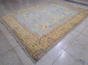 พรม oushak ถักด้วยมือสีฟ้าตุรกี | 9x12พรมห้องนั่งเล่นทำด้วยมือสำหรับห้องนอนและโรงแรมปรับแต่งขนาดที่มีอยู่ - Product Image 4