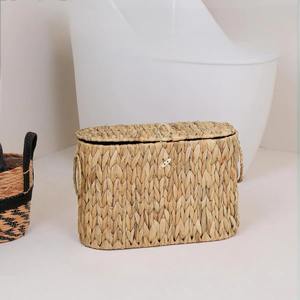 Panier ovale en jacinthe d'eau avec couvercle, panier en jacinthe d'eau naturel, panier de rangement fait à la main, vente en gros, écologique, fabriqué au Vietnam - Product Image 3