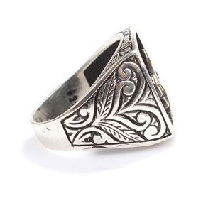 925 Sterling <b>Silver</b> Men's <b>Statement</b> <b>Ring</b> with Ottoman Motif and Engraved Arms Geometric Fine Jewelry for Everyday Wear - Product Image 3