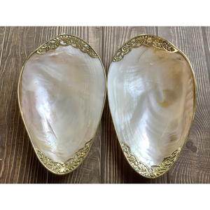 Plat en nacre naturelle géante, coquille de conque, plateau de service, plat à caviar avec bordure argentée, décoration de maison de luxe et cadeau - Product Image 2