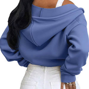 เสื้อฮู้ดกันหนาวแขนยาวสำหรับผู้หญิง, เสื้อครอปแขนยาวลำลองทรงสตรีทแวร์ปล่อยไหล่มีฮู้ดระบายอากาศได้ดีเป็นมิตรกับสิ่งแวดล้อม - Product Image 5