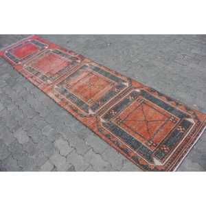 2.6x11 ft Vintage Rug, Rug, <b>Red</b> Floral Rug <b>Wool</b> - Product Image 2