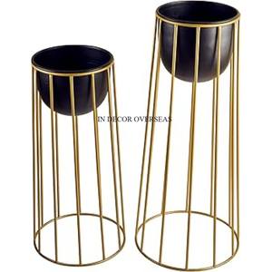 Maceta de Metal chapada en oro de alta calidad con doble sombra más vendida con soporte de diseñador recubierto de polvo de Color negro decoración del hogar y el jardín - Product Image 4