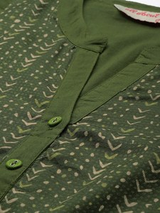 Nouvelle Tendance : Haut sans Manches en Coton Pur Vert Olive pour Femme, Col Mandarin, Coupe Droite, Motif Géométrique sur la Bretelle, Qualité Supérieure - Product Image 3