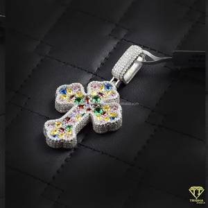 Luxe glacé multicolore VVS Lab Grown diamant croix pendentif collier Hip Hop bijoux pour hommes et femmes - Product Image 3