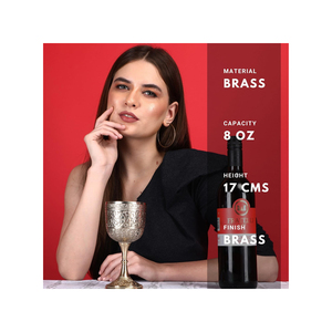 Antique Style Brass <b>Goblet</b> Cup | Silver Finish Engraved Chalice | Handmade Decorative Serveware for Home Events Dining Use - Product Image 2