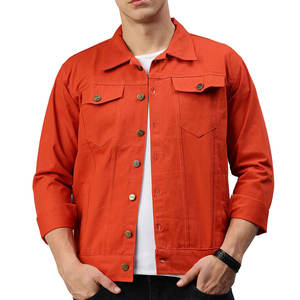 Veste en jean d'hiver pour homme, coupe ajustée, marque privée, style vintage, respirante, écologique, couleur unie foncée, bouton - Product Image 1