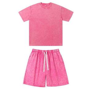 Conjunto de camiseta y pantalones cortos lavados vintage de verano de algodón OEM, conjunto de pantalones cortos y camisa de dos piezas Unisex para hombre, conjunto de pantalones cortos con logotipo personalizado para hombre - Product Image 2